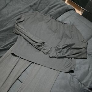 Black Long Sleeve Off The Shoulder Top and Pants Longe Set, MED